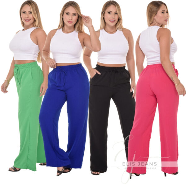 Calça Pantalona Feminina Cintura Alta  Com Bolso Tecido Duna