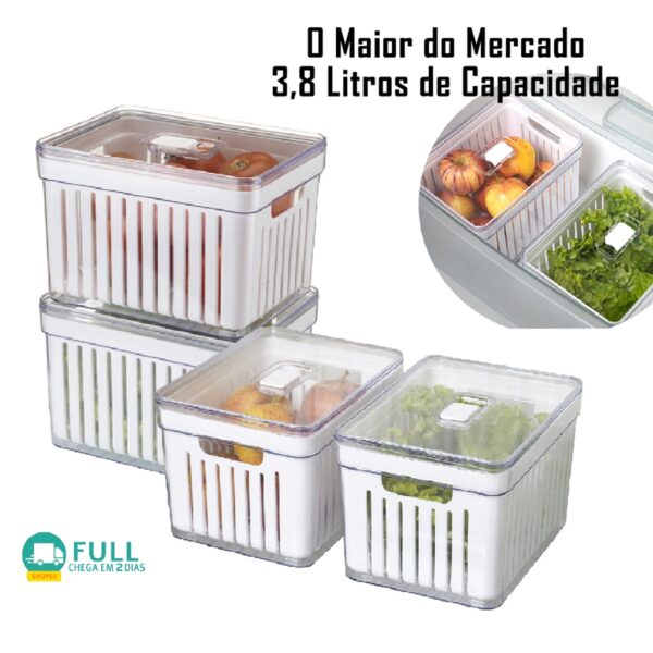 Kit 4 Organizador de Geladeira 3,8 Litros Cesto Com Tampa Multiuso Alimentos Verduras e Vegetais