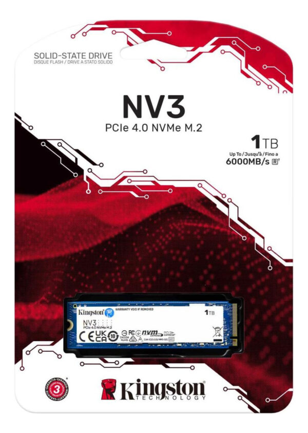 Ssd M.2 Nvme 4.0 1tb Kingston Nv3 Formato 2280 Gen 4x4 Ultra Rápido Velocidade de Leitura 6000Mb/s e Gravação 4000 Mb/s Cor Azul-escuro